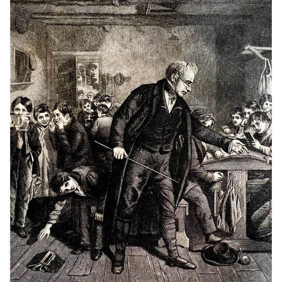 The Village School House And Headmaster Steel Engraving 1859 Victorian Art DWY5C - Picture 1 of 2